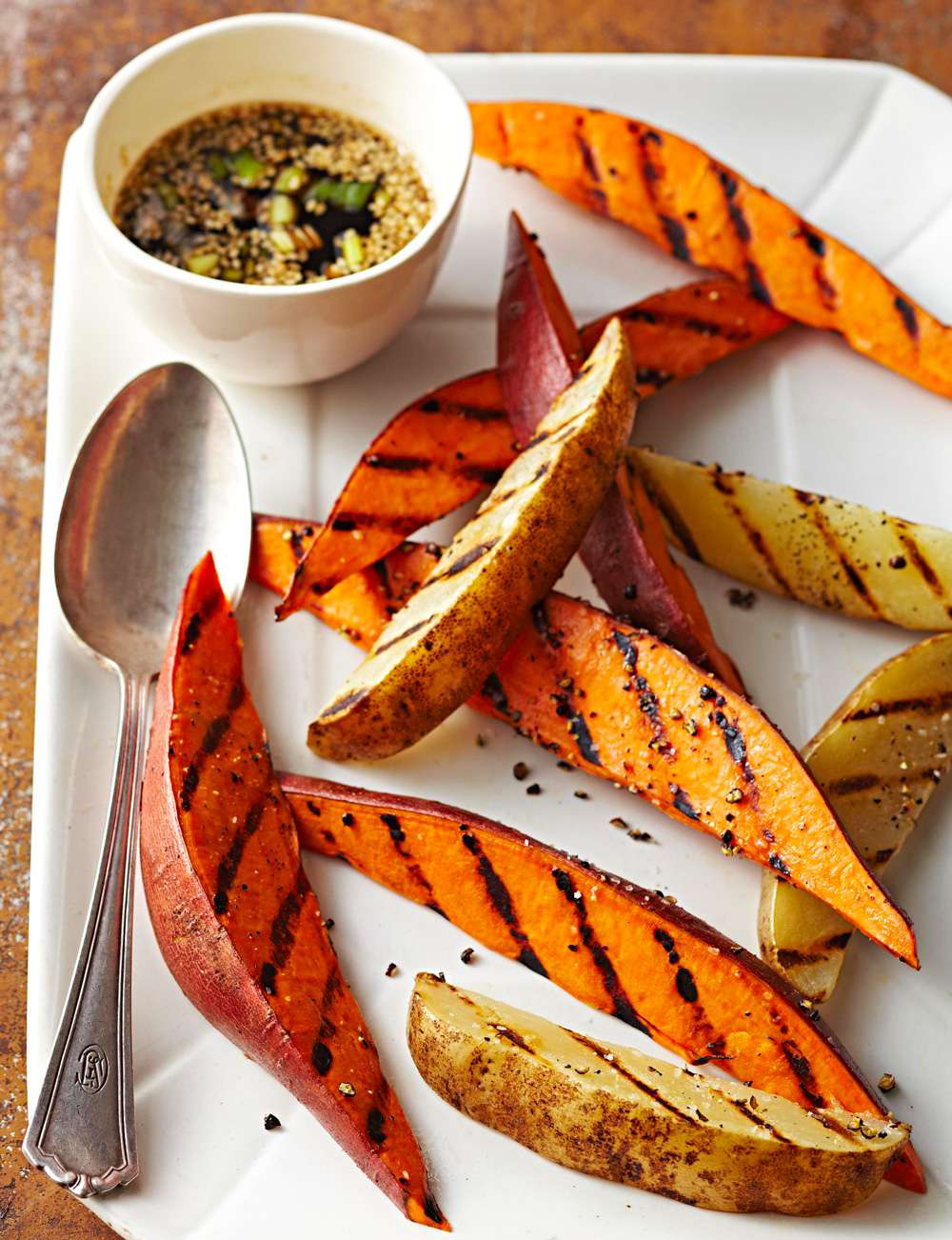 Grilled Sweet Potato Wedges with Dipping Sauces