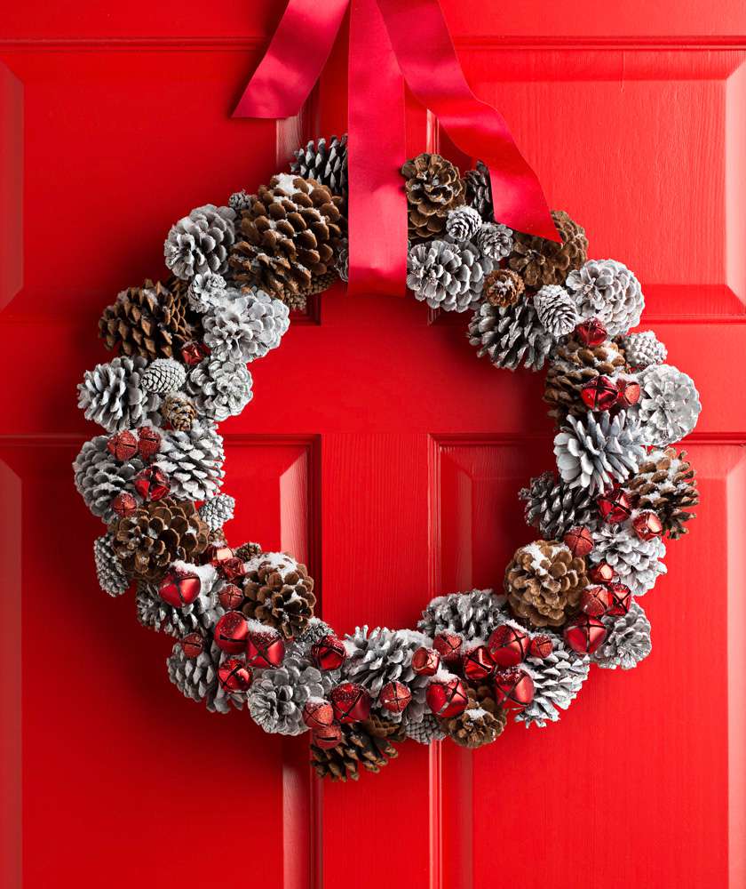 Snow-dusted pinecone wreath