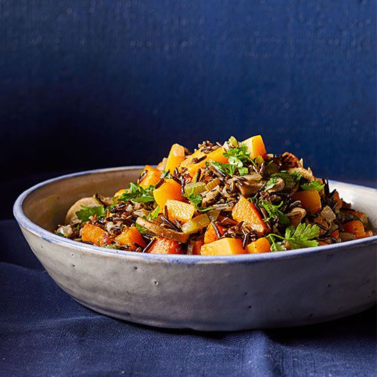 Wild Rice Stuffing with Squash and Mushrooms