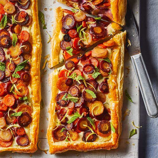 Carrot Tart with Goat Cheese, Lemon and Mint