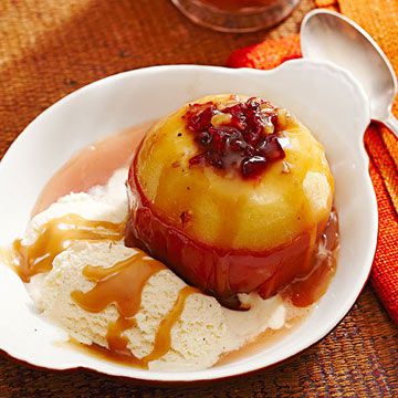 Cider-Baked Stuffed Apples with Salty Caramel Sauce 
