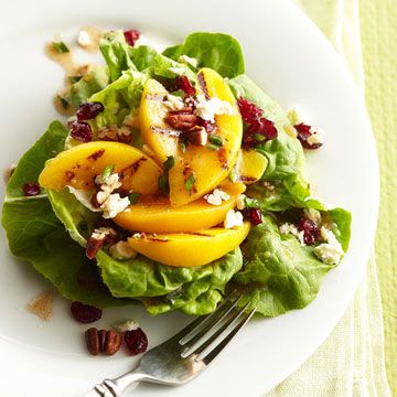 Boston Lettuce Stacks with Grilled Peaches, Feta and Pecans 