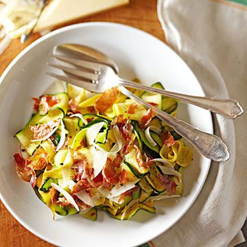 Squash Ribbons with Parmesan and Crisp Prosciutto 
