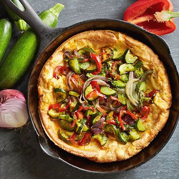 Cheesy Dutch Baby with Pesto-Dressed Vegetables 
