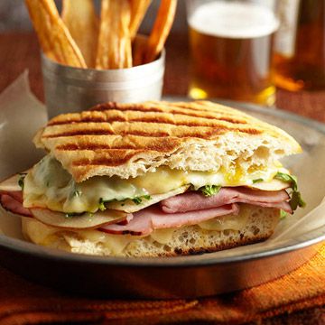 Ultimate Grilled Cheese and Ham Panini with Parsnip Fries 
