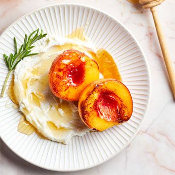 Rosemary-Balsamic Peaches with Honey and Whipped Ricotta 