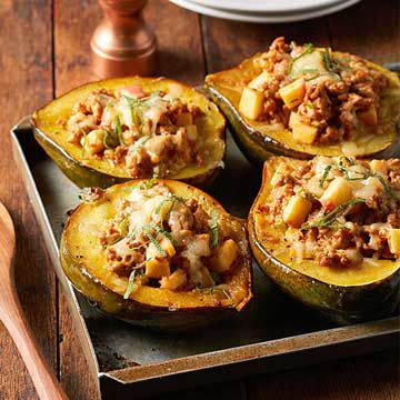 Roasted Acorn Squash with Apple-y Sausage 
