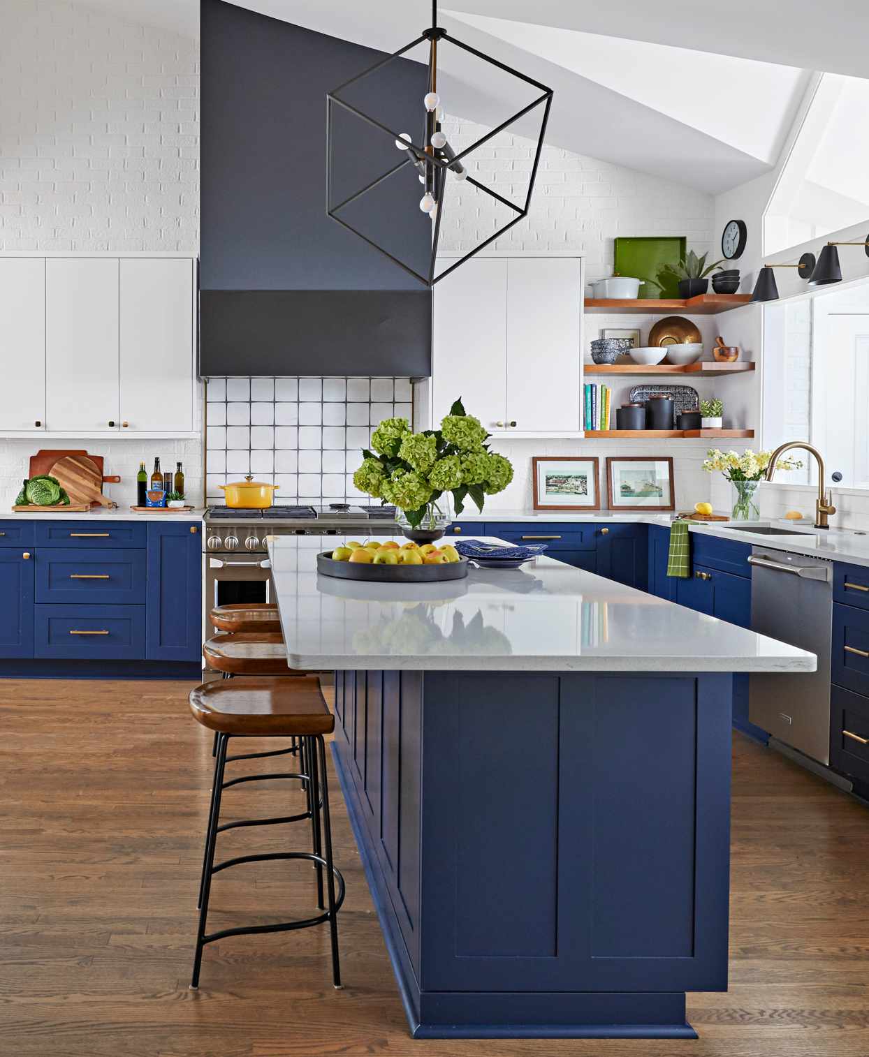 Blue kitchen island modern remodel