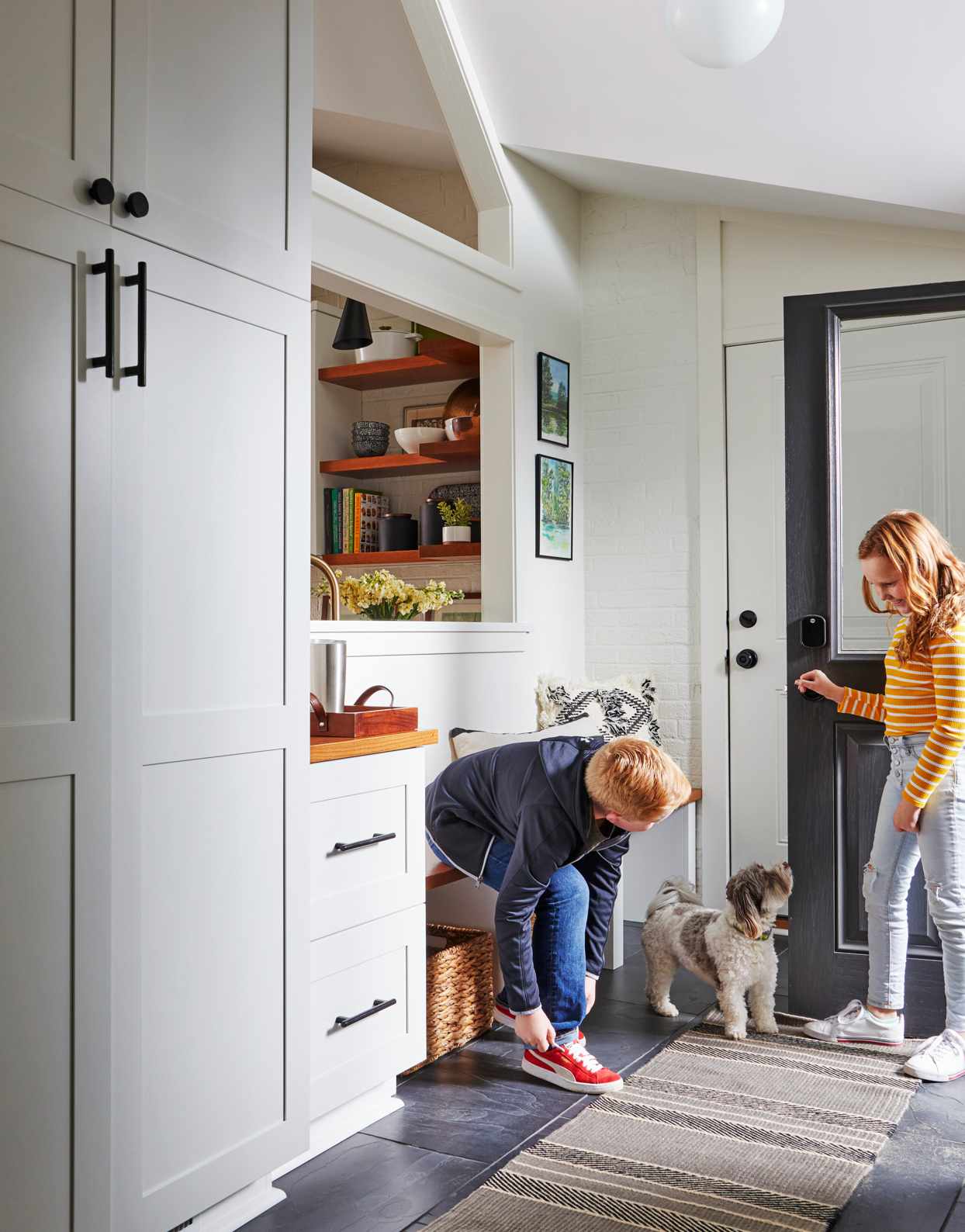 mudroom kids shoes dog cabinetry