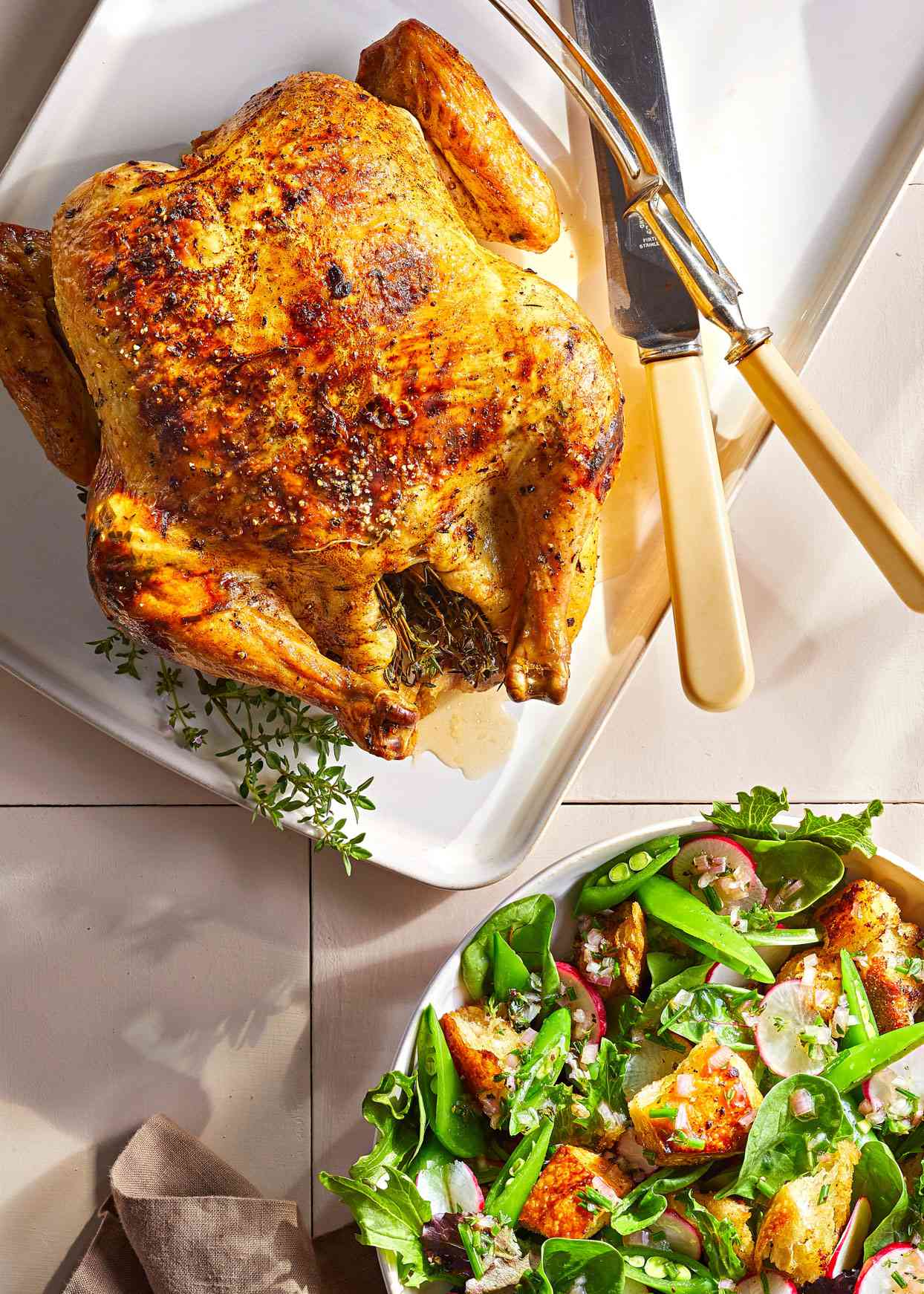 herb-roasted chicken with bread salad