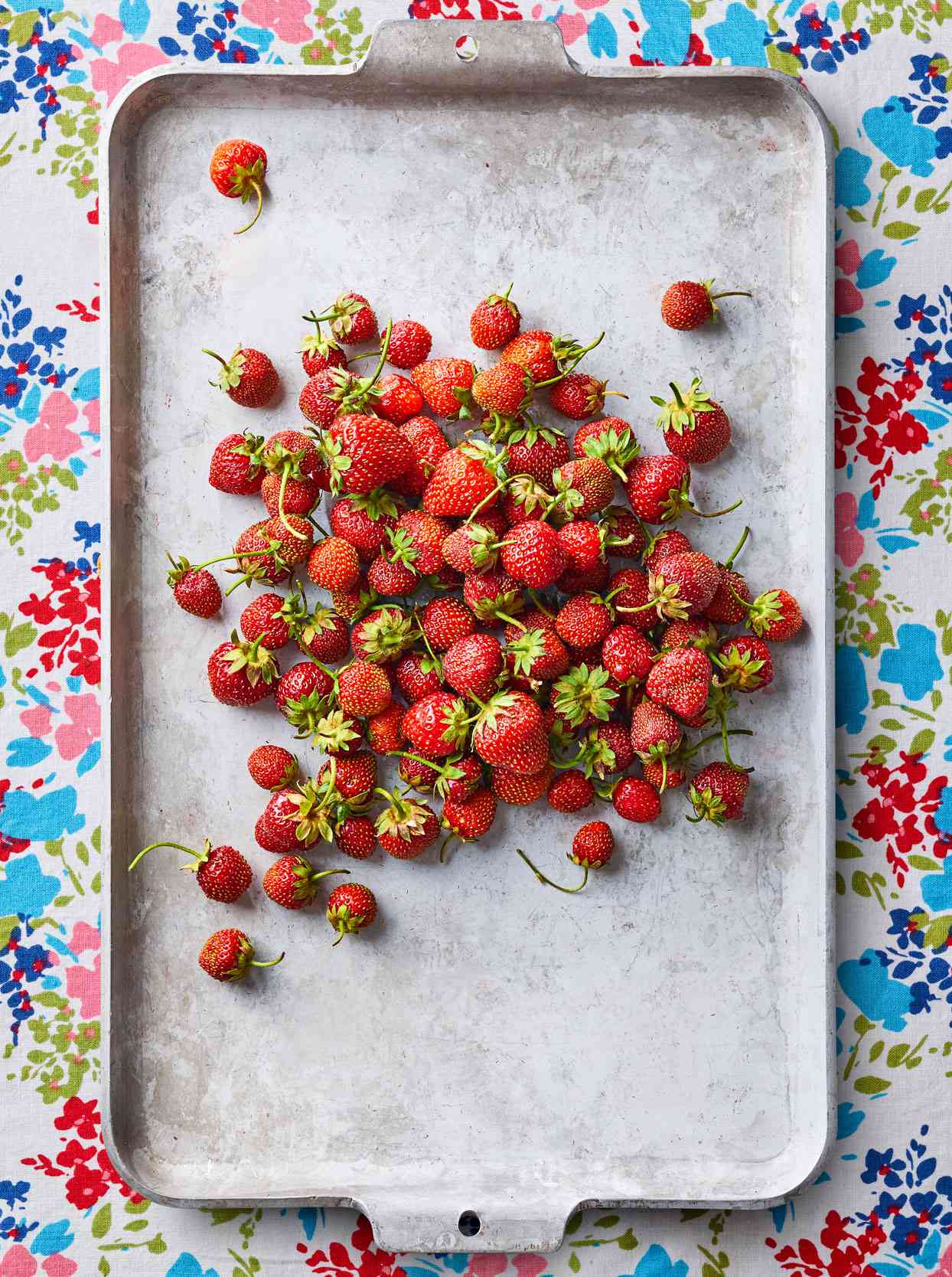 home grown strawberries metal tray