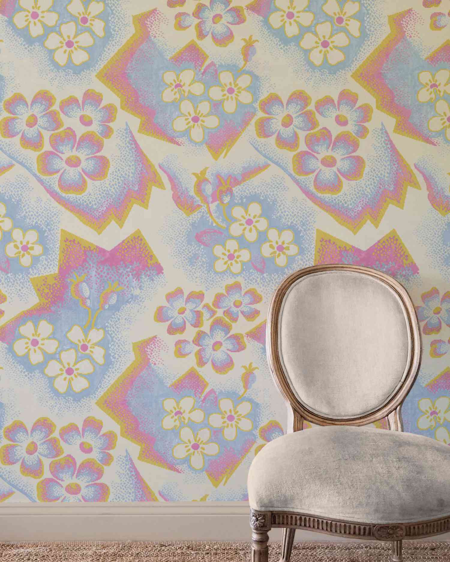 Deco Flower pink wallpaper sneak peek from VIrginia Kraft Textiles