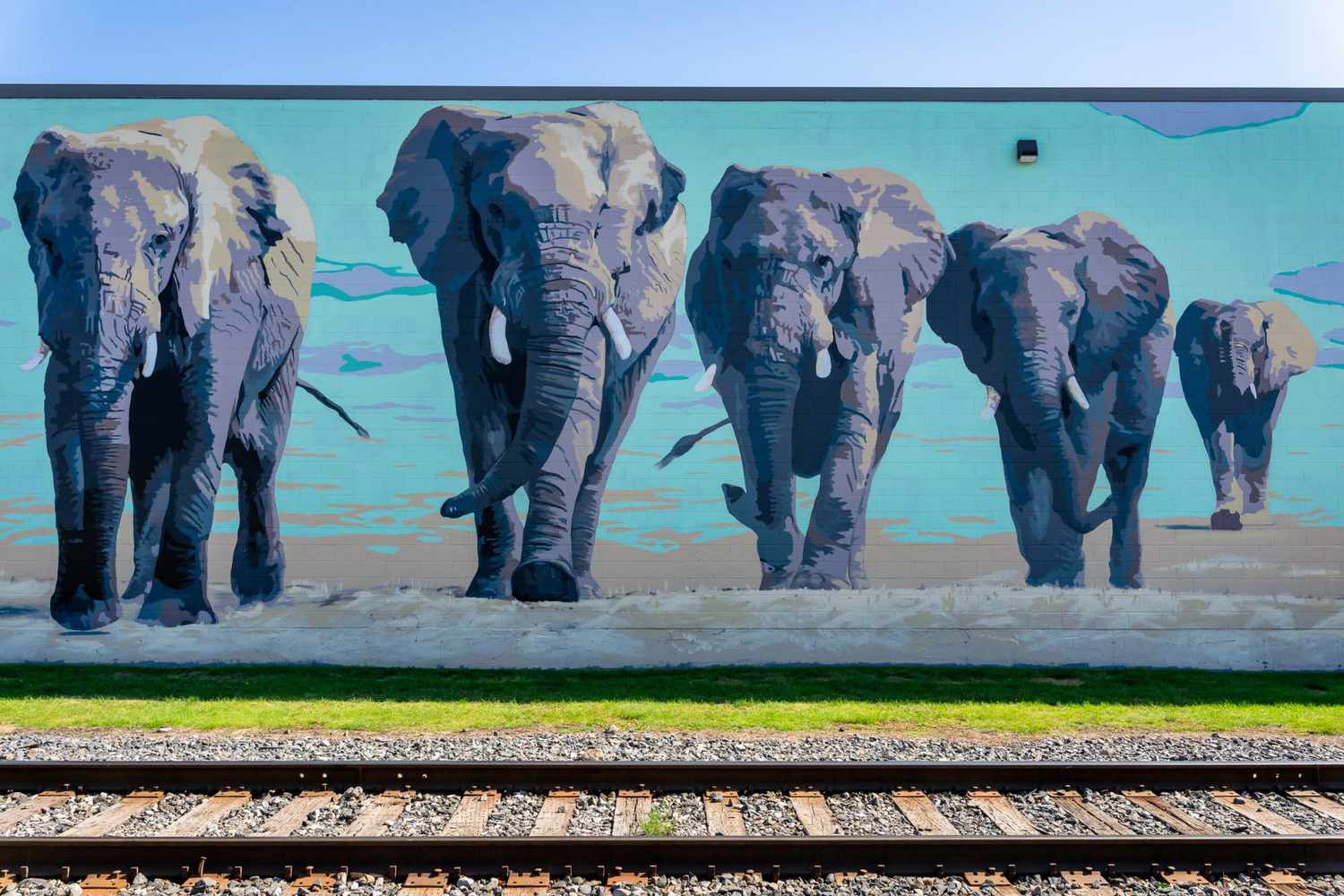 Elephant mural along train tracks in Grand Rapids, Michigan, for ArtPrize