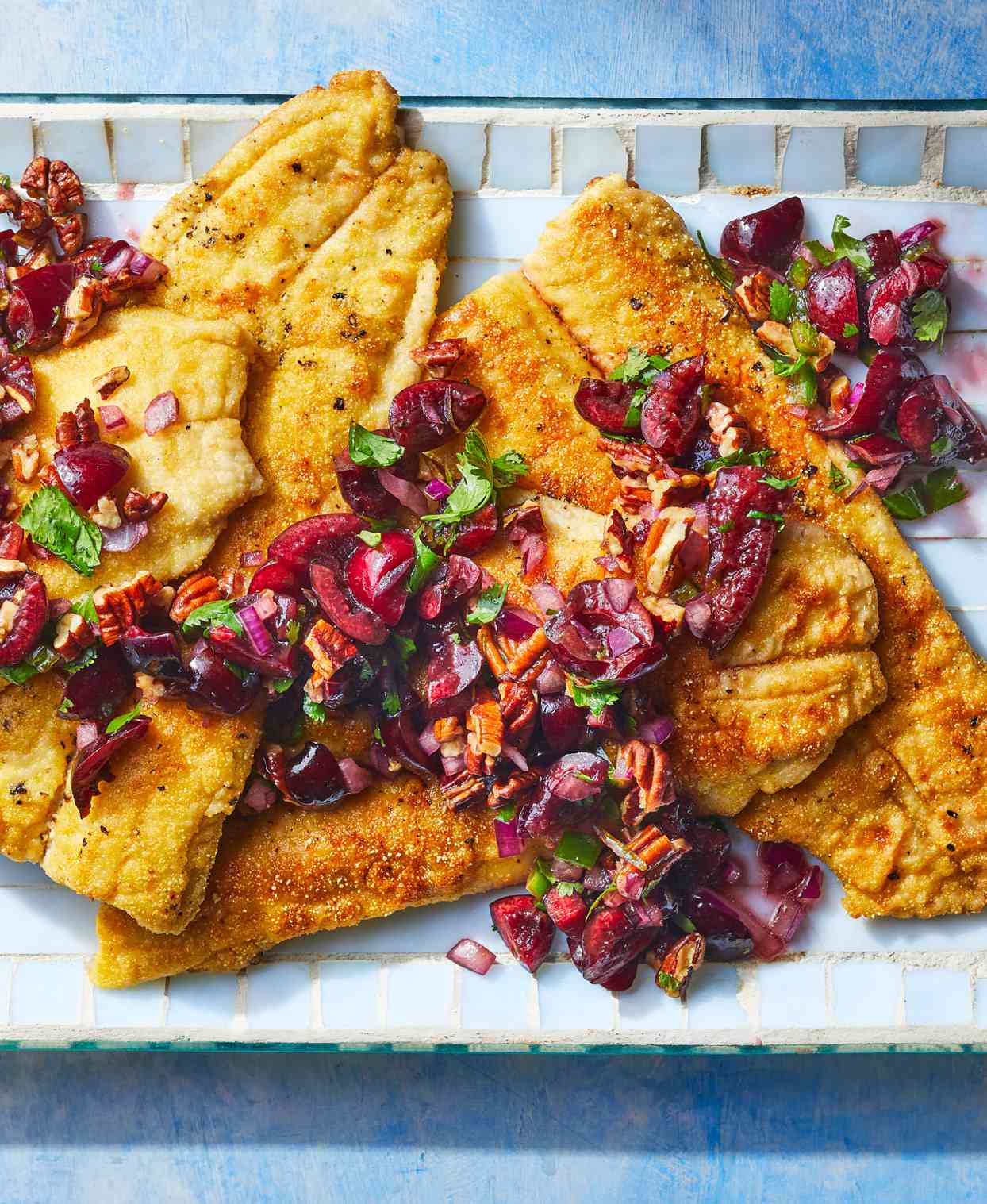 Fried Trout with Cherry-Pecan Salsa 