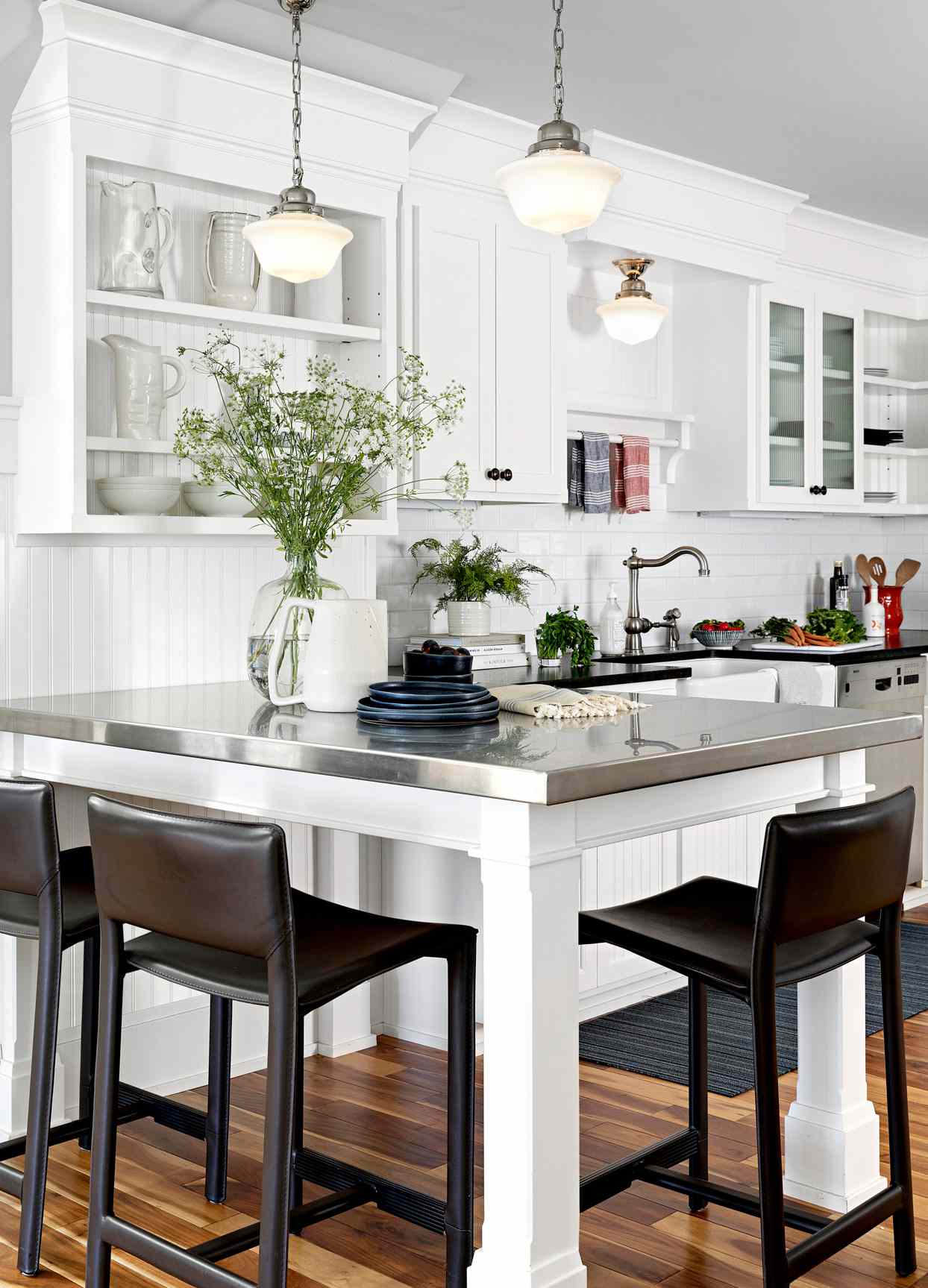 kitchen island seating with stainless steel countertop