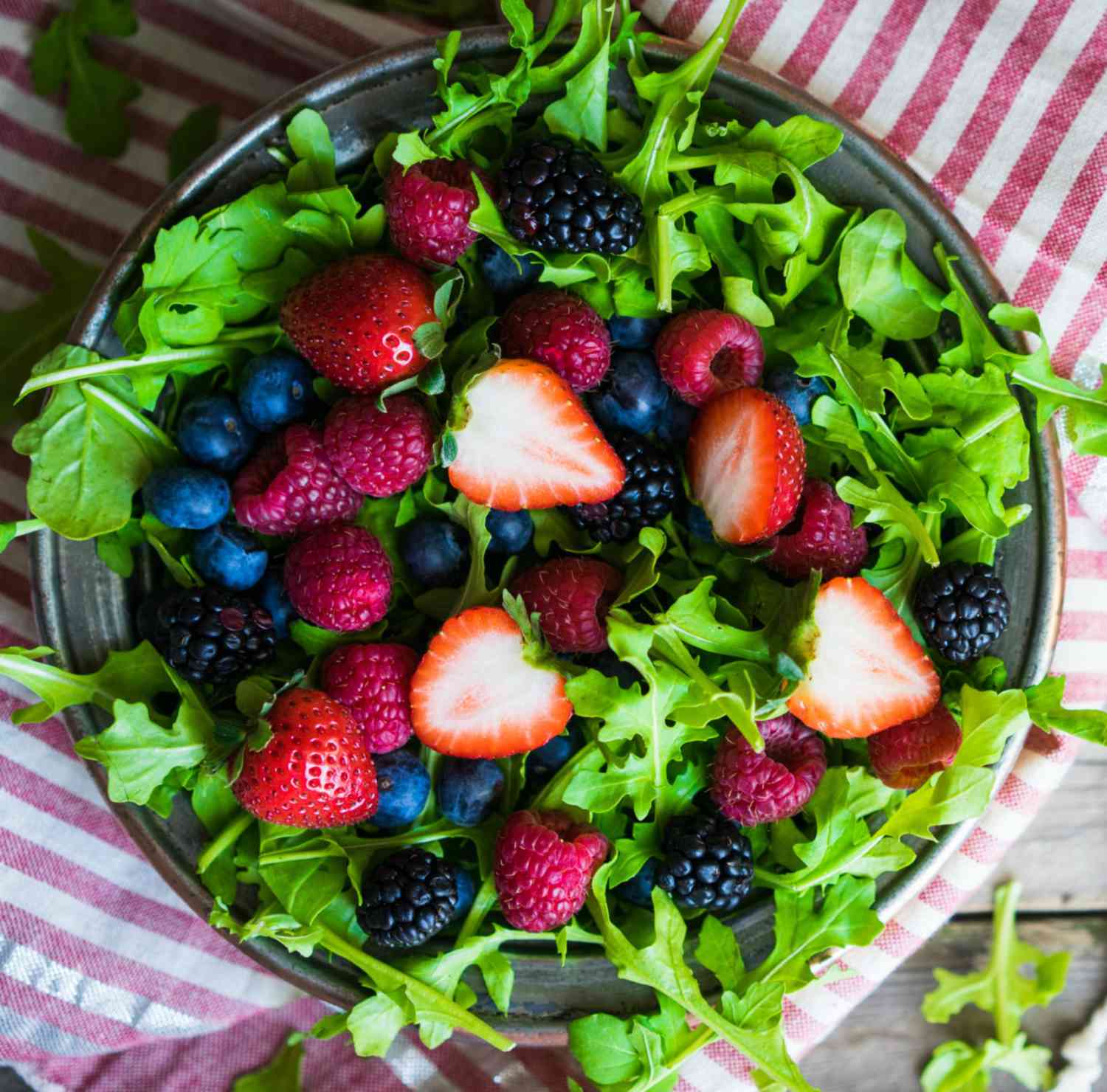 <p>If you have fresh and frozen berries on hand, you're already well on your way to making this salad. The real winner in this easy-to-make dish is the homemade vinaigrette made with blueberries, raspberries, balsamic vinegar, honey, and lemon juice.</p>
                          
