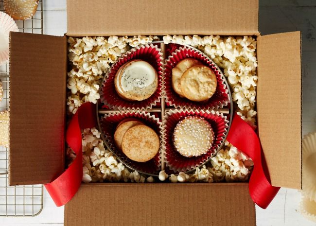 Cookie Tin in Box with Popcorn Packing Nuts