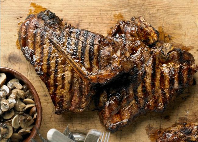 Grilled Steaks with Sauteed Mushrooms