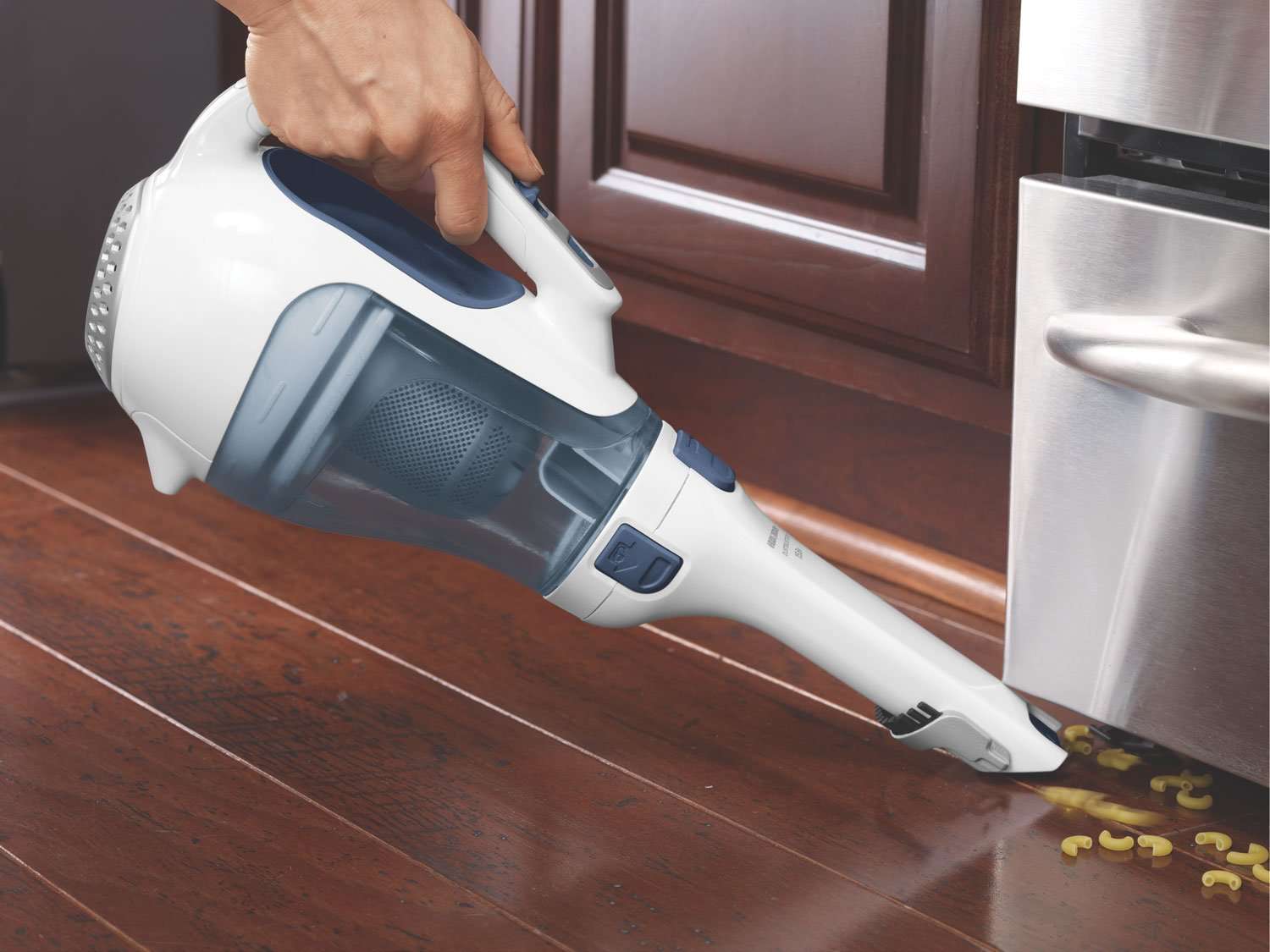 Cordless dustbuster in action