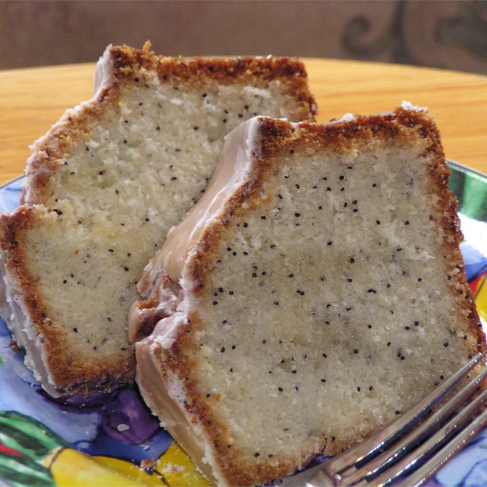 slices of poppy seed bread with glaze