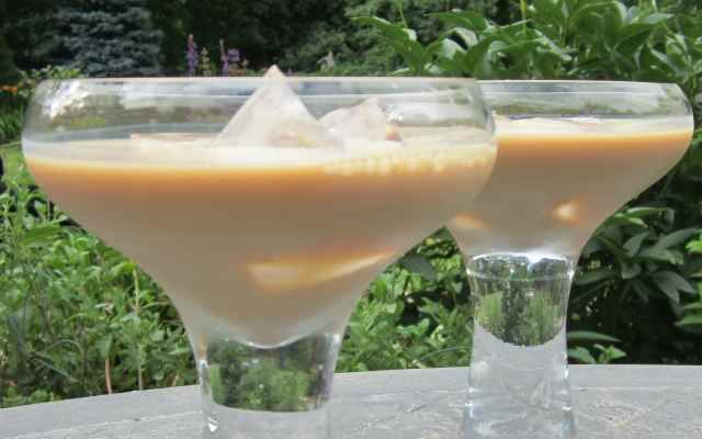 two chocolate martinis with ice