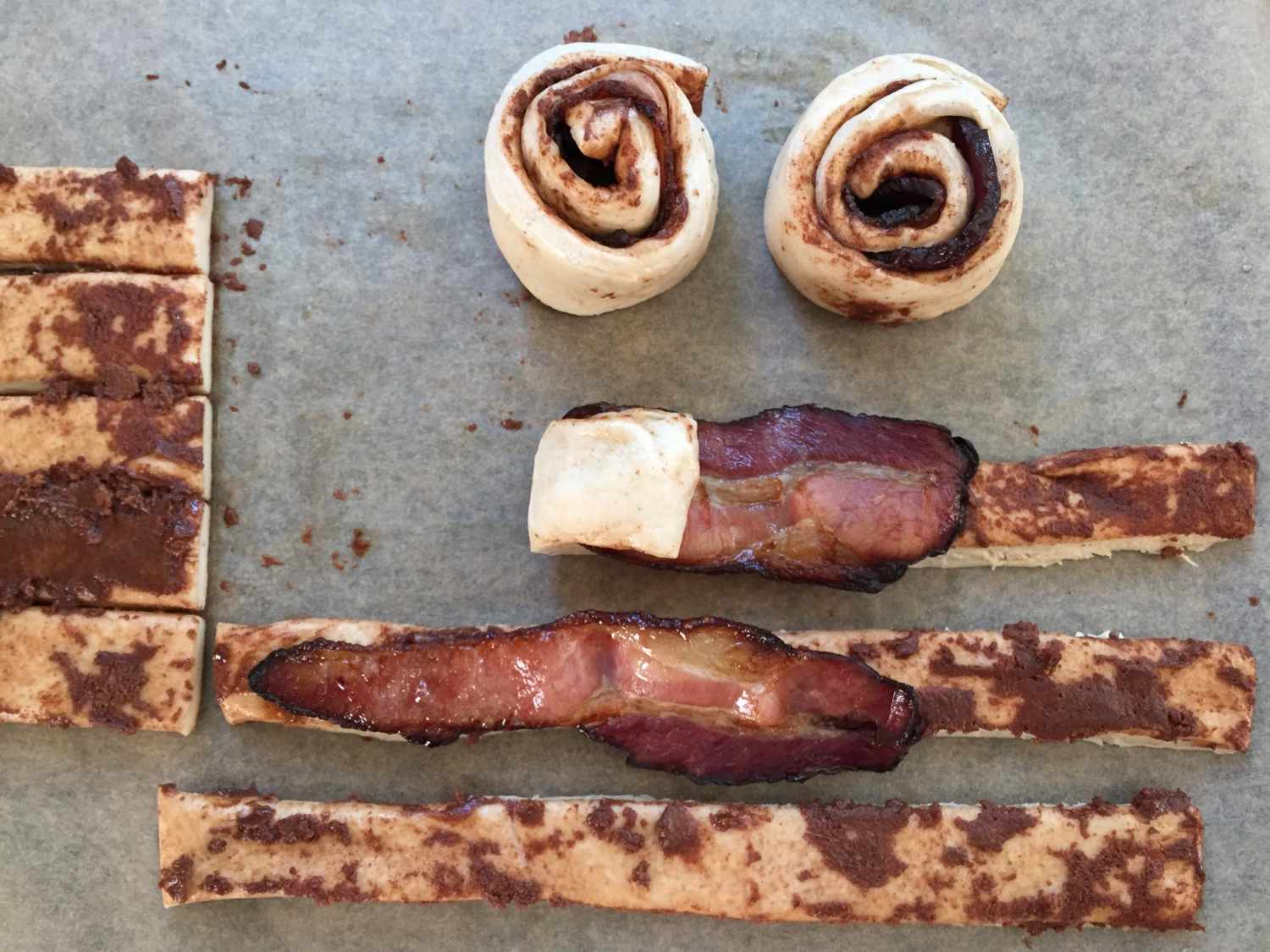 Rolling Up Bacon-Stuffed Cinnamon Rolls