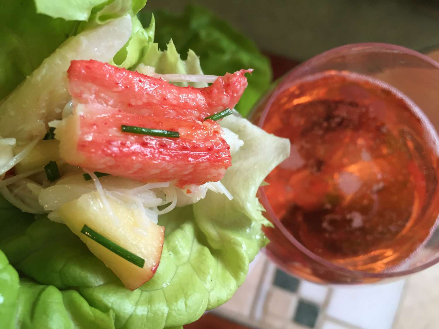 crabby snacks with rose bubbles