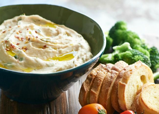 Garlicky White Bean dip with broccoli