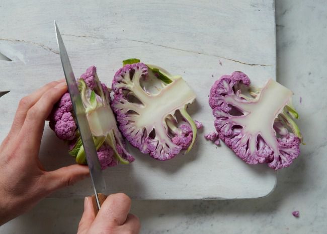 Cauliflower - cutting steaks. Photo by Meredith