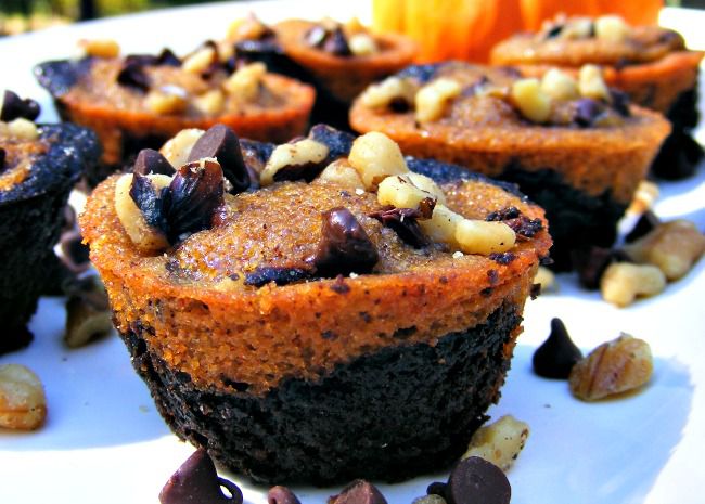round pumpkin brownies with walnuts on top
