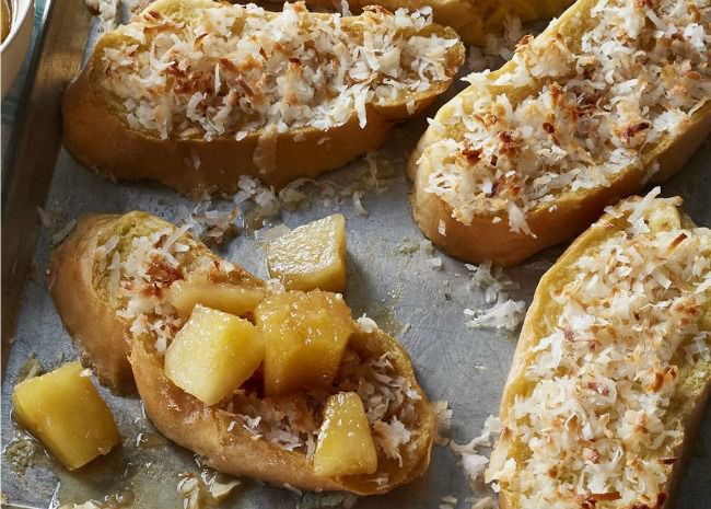 Baked Coconut French Toast with Pineapple-Rum Sauce