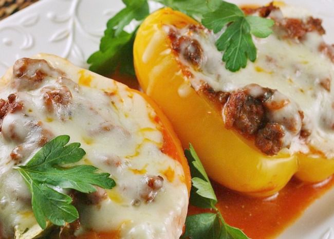 Lasagna Pepper Boats on a white plate