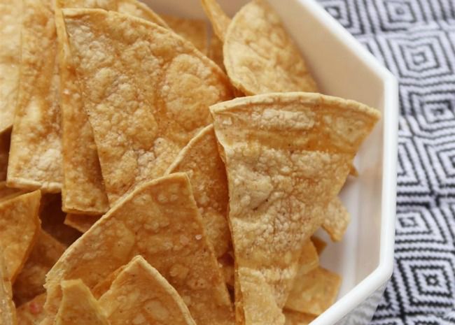 closeup of corn tortilla triangles