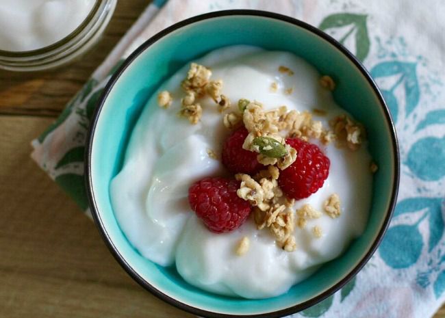 Coconut milk yogurt with berries and granola