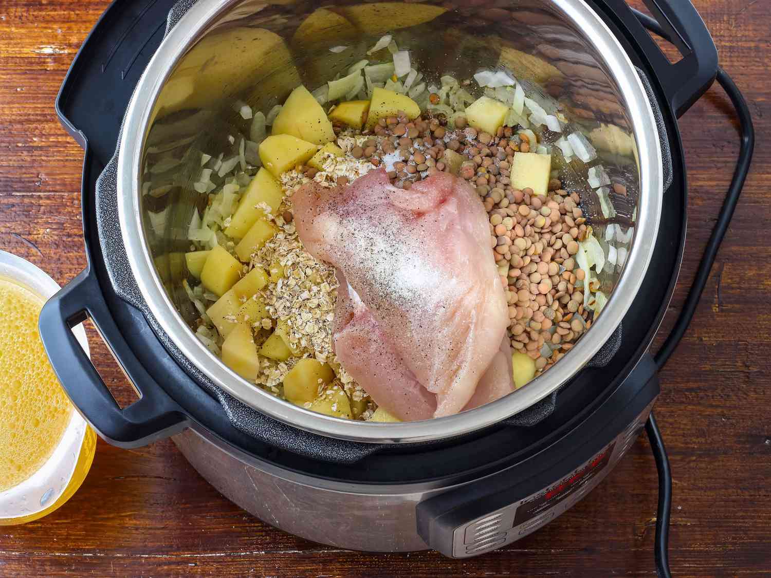 Instant Pot Chicken Lentil Soup with broth
