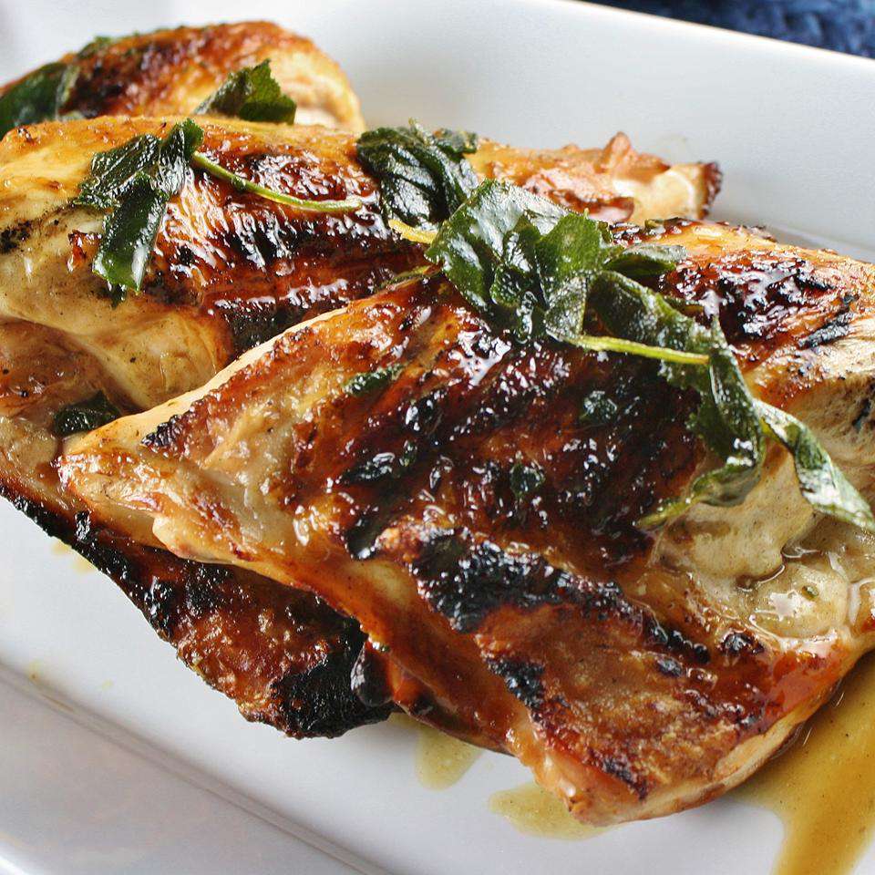 Grilled Turkey Breast with Fresh Sage Leaves