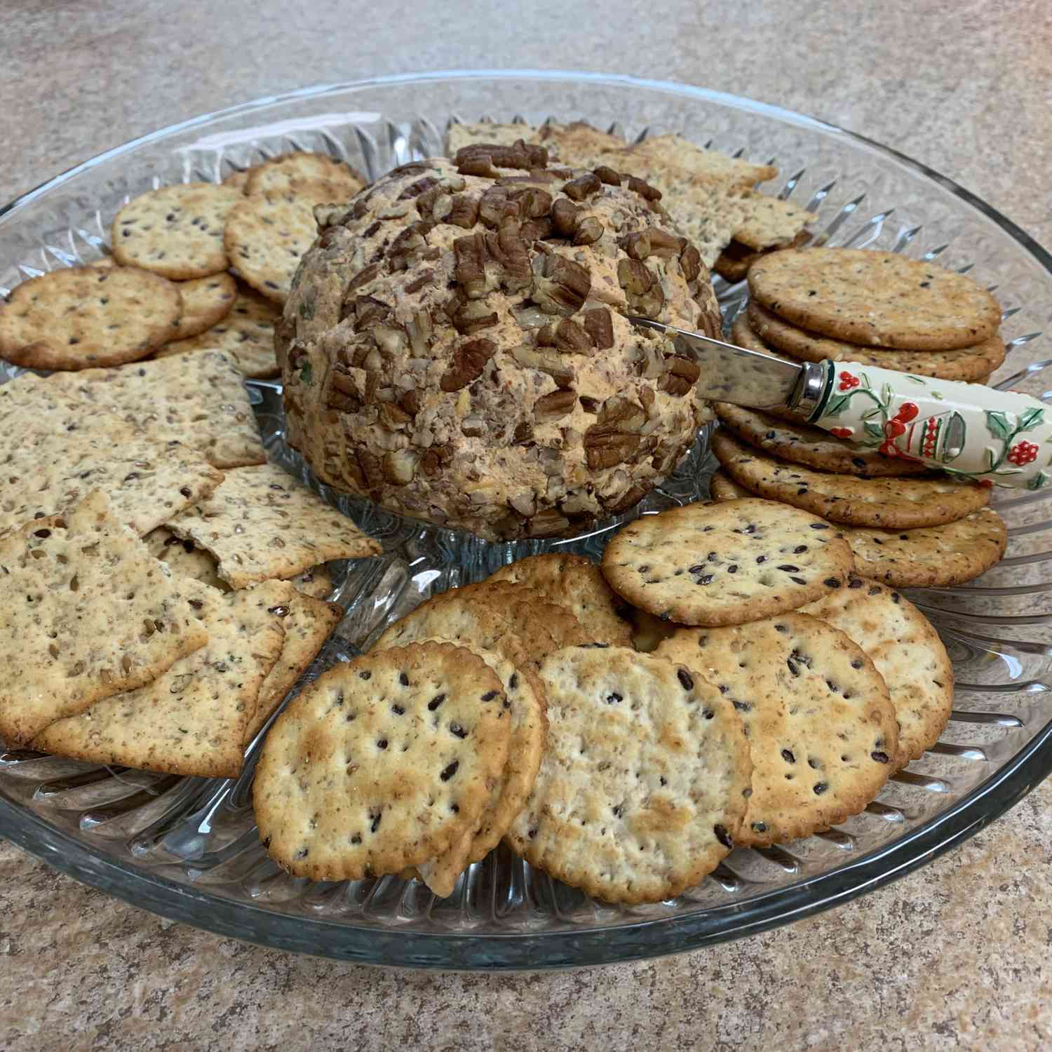 Southern Made Cheese Ball on a glass plate