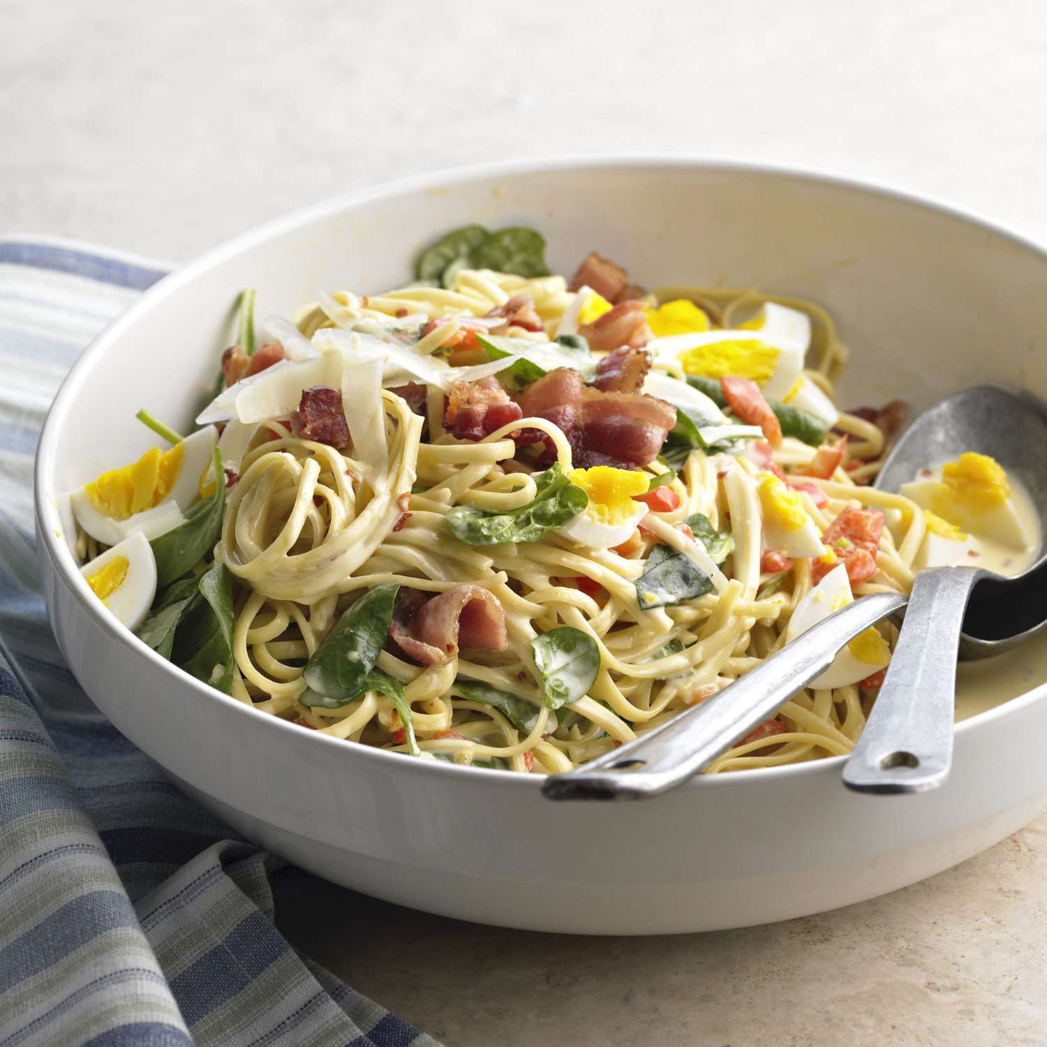 Spinach, Egg, and Pancetta with Linguine