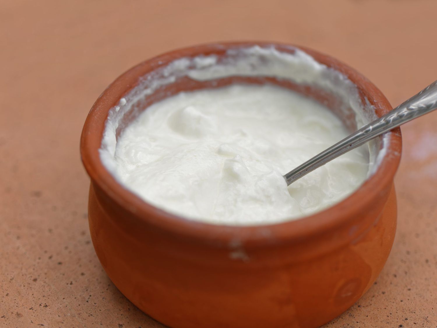 Traditional Greek yogurt sold in a terracotta pot