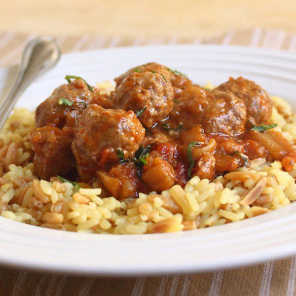 Little Lamb Meatballs in a Spicy Eggplant Tomato Sauce