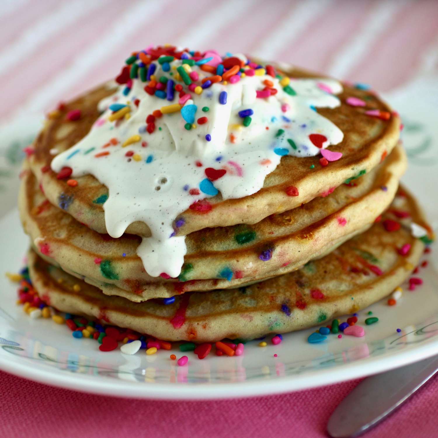 Funfetti Pancakes with Vanilla Cream Sprinkle Sauce