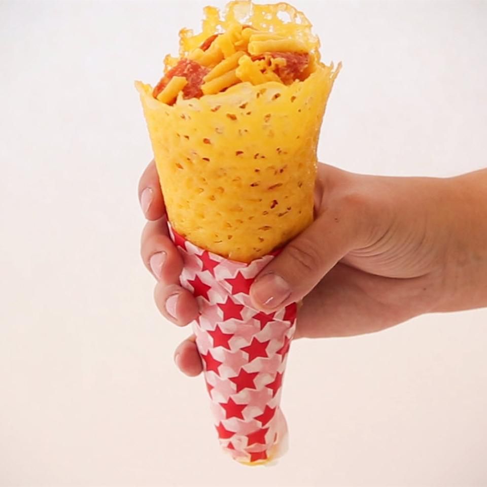 Mac and Cheese in a Cheese Waffle Cone