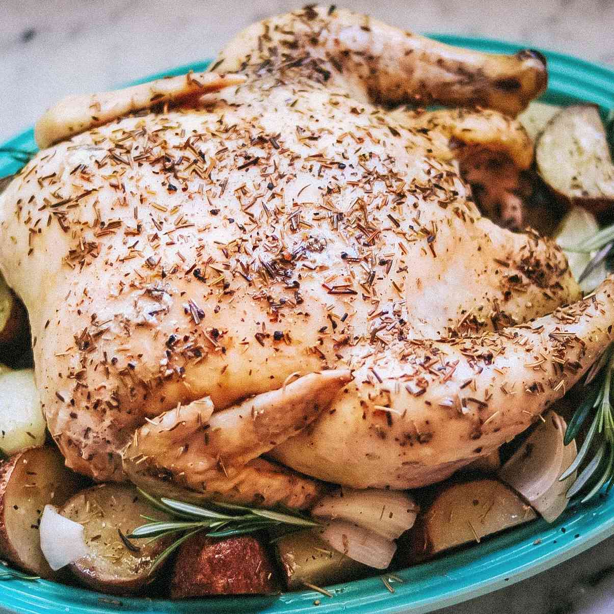 Garlic-Rosemary Slow Cooker Whole Chicken