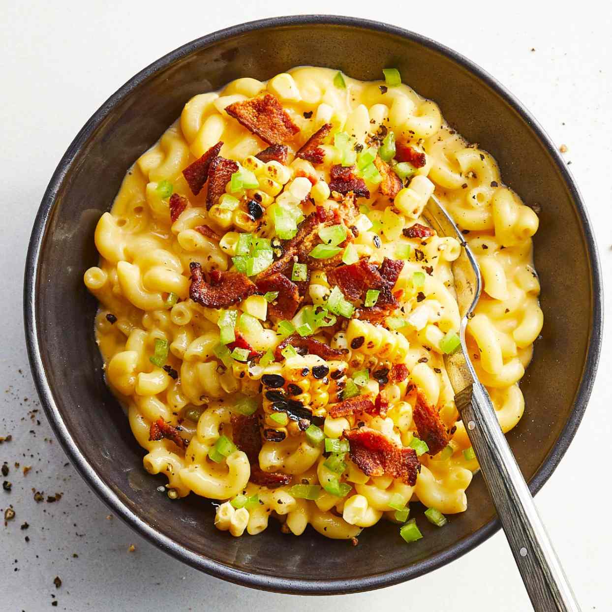 Mac and Cheese with bacon, corn, and diced chiles