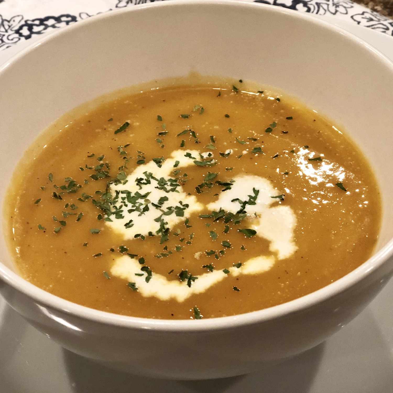 Instant Pot&reg; Spicy Butternut Squash Soup in a white bowl