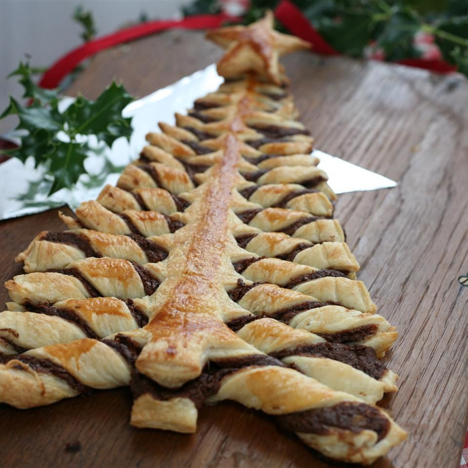 Nutella pastry shaped like a Christmas Tree on a table