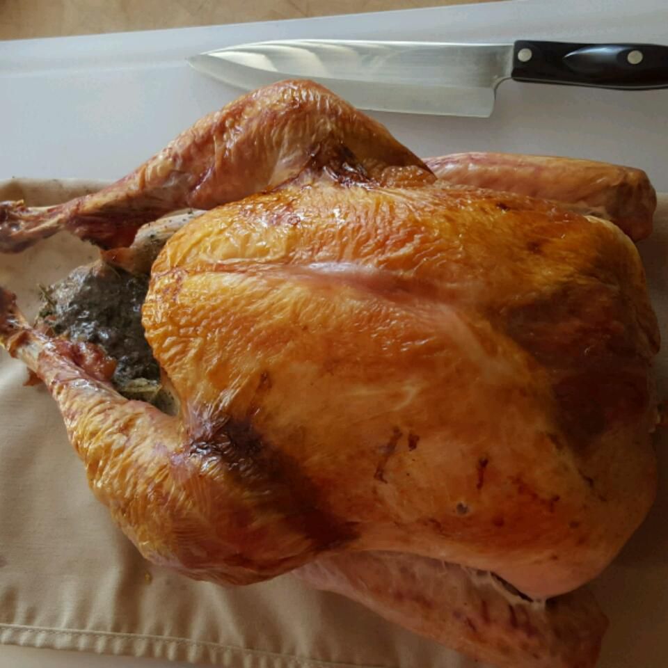 whole turkey with a large knife