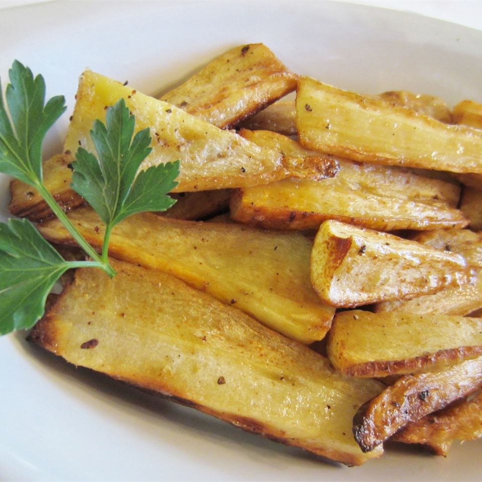 Grama's Peppery Parsnips in a white dish