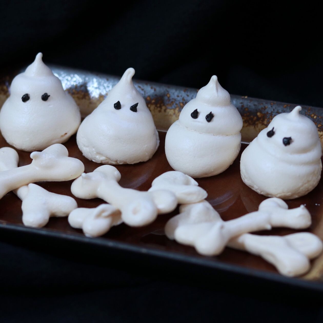 meringues shaped like bones and ghosts