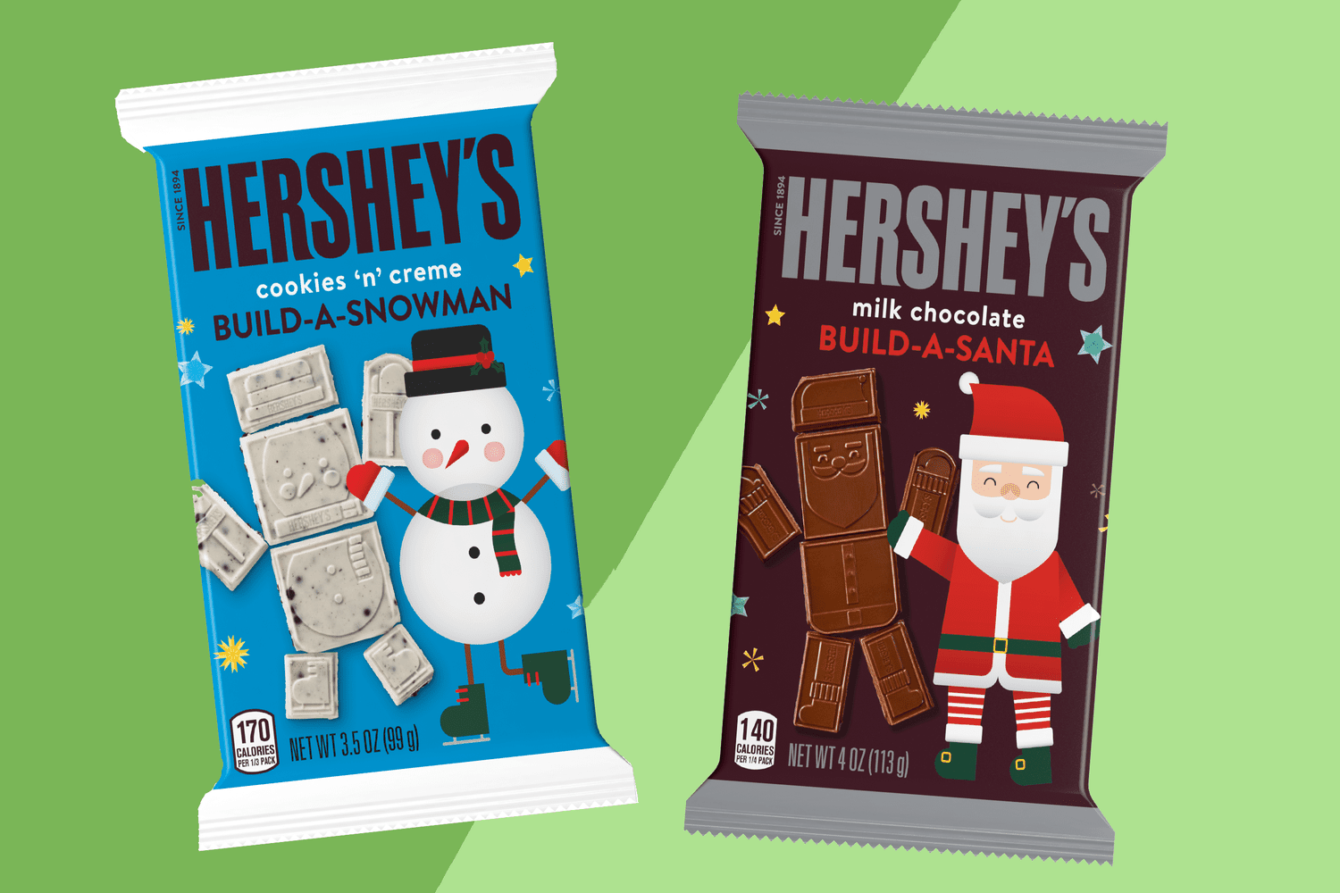 Hershey's Milk Chocolate Build-a-Santa and Hershey's Cookies 'N' Cream Build-a-Snowman